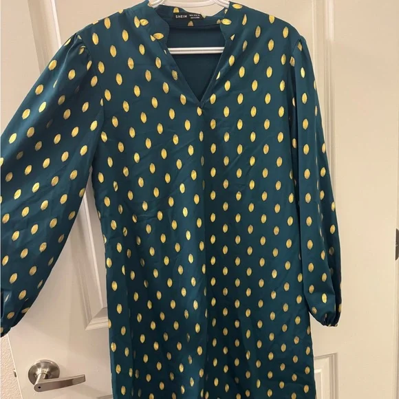 SHEIN Teal Dress with gold Dots - Picture 4 of 6